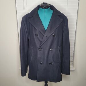 Vintage Old Navy Men's Black Double Breasted Wool Blend Peacoat Size Large